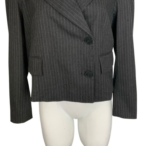 Anthropologie Maeve 80'S Boxy Blazer S Gray Pinstriped Crop Oversized Career NWT - Picture 10 of 13
